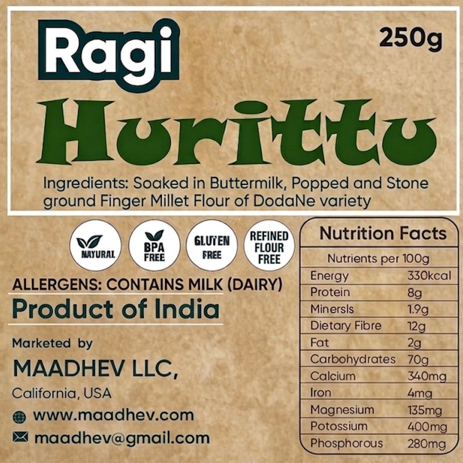 Ragi (DoddaNe) Powder/Hurittu - Soaked, Popped and Stone Ground
