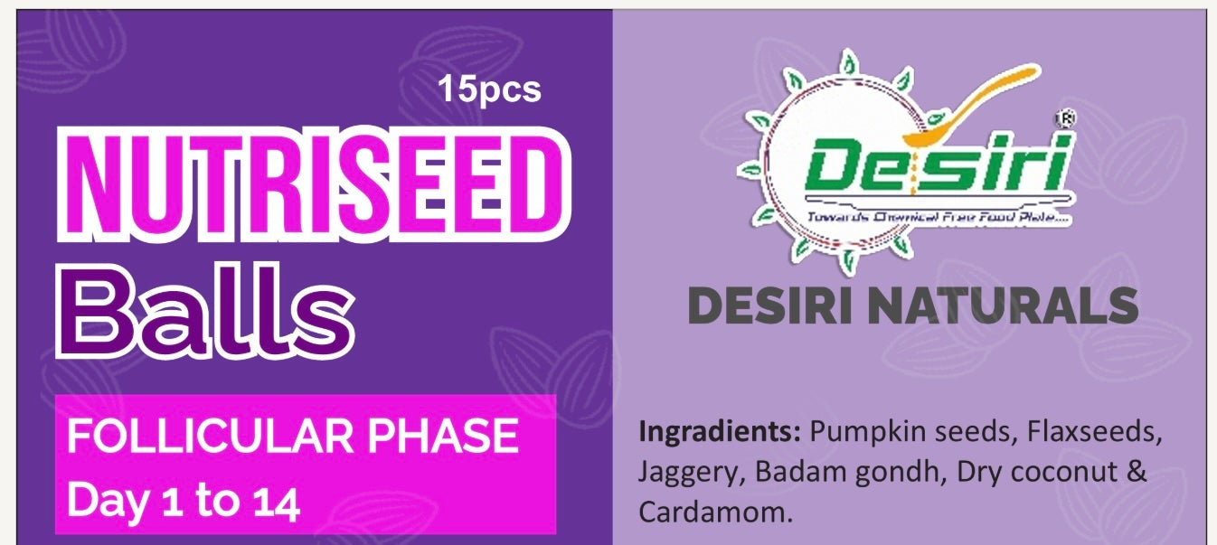 Desiri Naturals Nutriseed Balls packaging with product details.
