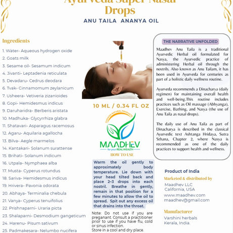 Ayurveda Nasal Drops - Anu Tailam